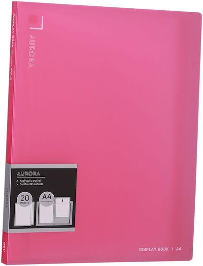 Deli Clipboard Flexible with 20 plastic sleeves Slides for Paper A4 Pink Aurora 1pcs