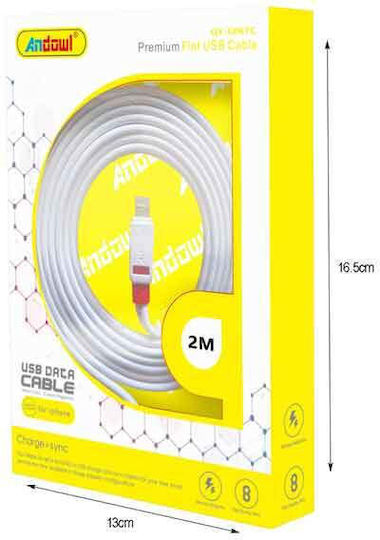 Andowl USB-A to Lightning Cable Λευκό 2m (QY-C067C)