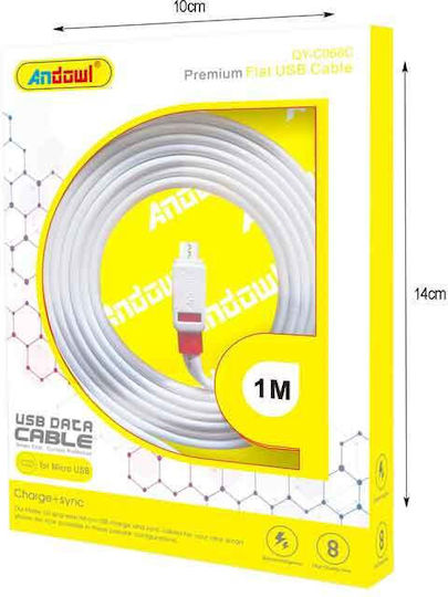 Andowl USB-A to Lightning Cable Λευκό 1m (QY-C068C)