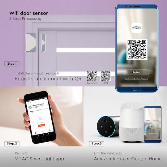 V-TAC Безжичен Сензор За Контакт Wi-Fi 50x72.5x16.5мм