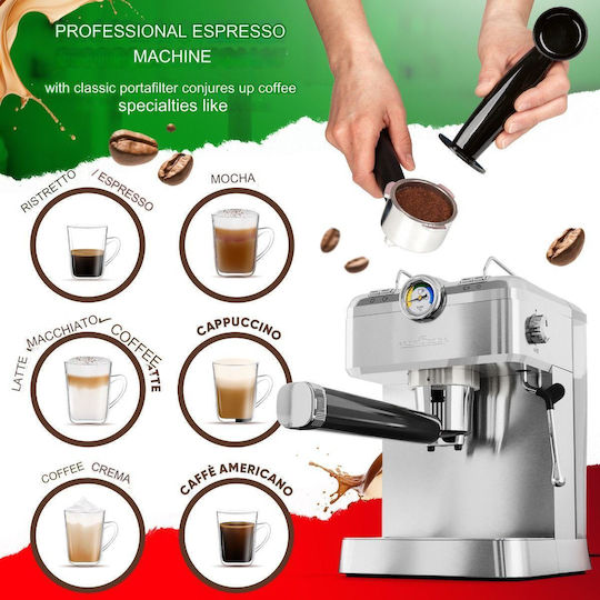Profi Cook Mașină de Espresso 1100W Presiune 20bar pentru Cappuccino Gri