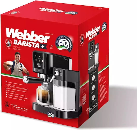 Webber Automat de Espresso 1350W Presiune 20bar pentru Cappuccino Neagră