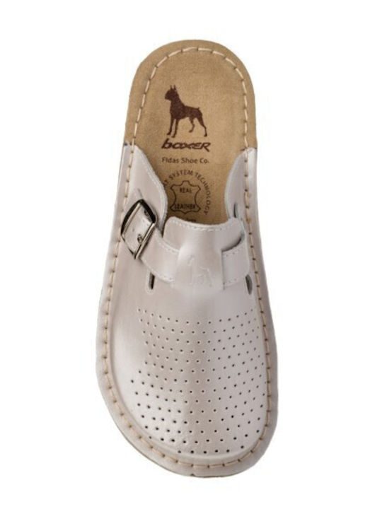 Boxer Damentliche Leder Holzschuhe Silber