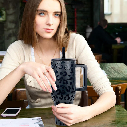 Cool'NMore Чаша с дръжка Термос Неръждаема стомана Без BPA 600мл Glamour Black с Сламка и Дръжка