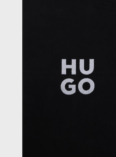 Hugo Stacked Logo Βαμβακερή Μαύρη 180x90εκ.