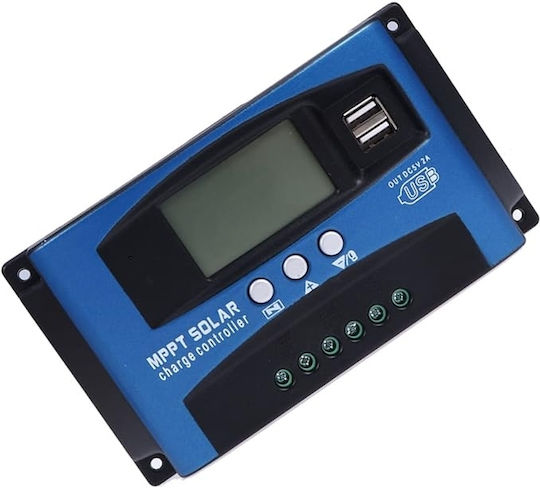 40A MPPT Solarladeregler Dual LCD Display USB 12V 24V Lithiumbatterie Blau