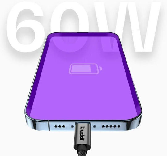 Buddi Magnetisch / Geflochten USB 2.0 Kabel USB-C männlich - USB-C 60W Schwarz 1m