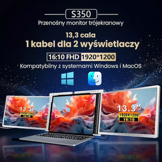 Extralink Smart Life S350 2-Screen 13.3" Full HD IPS 60Hz Monitor for Laptops 13.3" to 17.3"