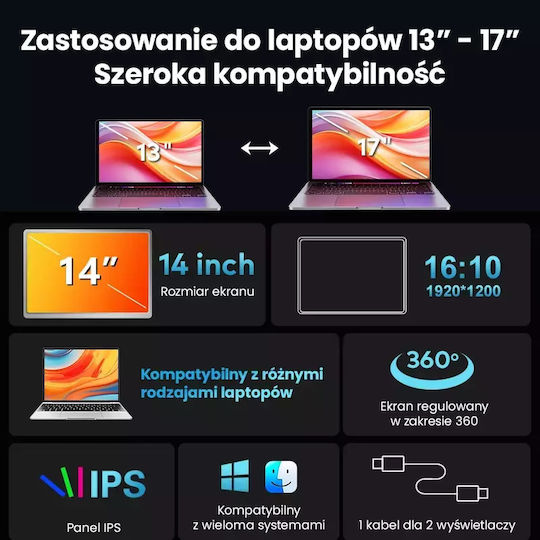 Extralink Smart Life S688 Monitor 2-screen 14" Full Hd Ips 60hz Laptops 12" To 17.3"