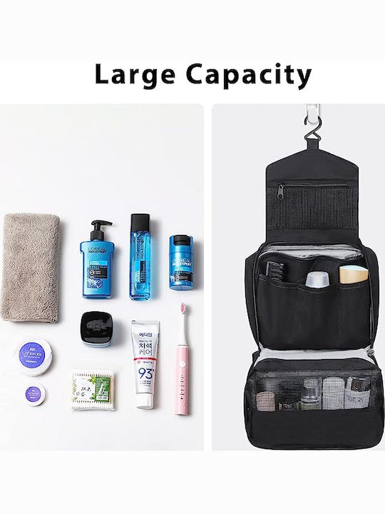 Travel Cosmetic Bag Tecos 3 Compartments Dimensions 24*13*7.5 Centimeters Hook Black