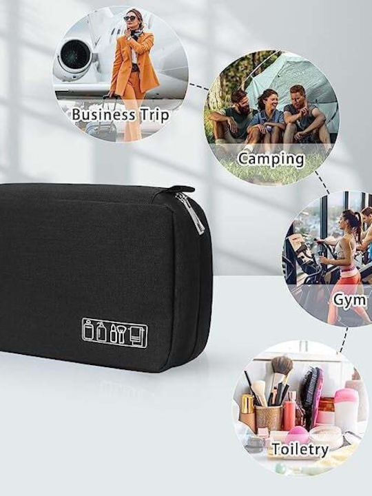Travel Cosmetic Bag Tecos 3 Compartments Dimensions 24*13*7.5 Centimeters Hook Black