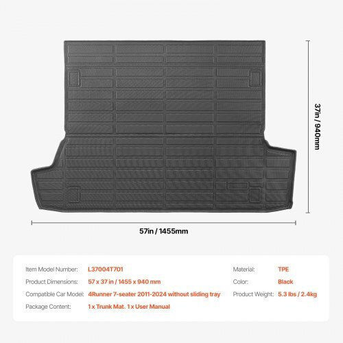 Vevor Trunk Mat for Toyota 4-Runner 2011-2024 Black