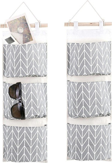 Organizator de Baie Suspendat cu 3 Rafturi din Material Textil Culoare Gri