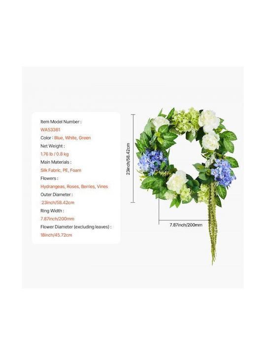 Vevor Artificial Decorative Wreath 23 Inches Blue White Green Hydrangeas Roses Zshhxqhtmlbl4g2okv0