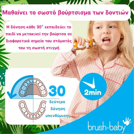 Brush Baby Wildones Children's Electric Toothbrush with Chronograph for 0m+ Tiger with Replacement Heads