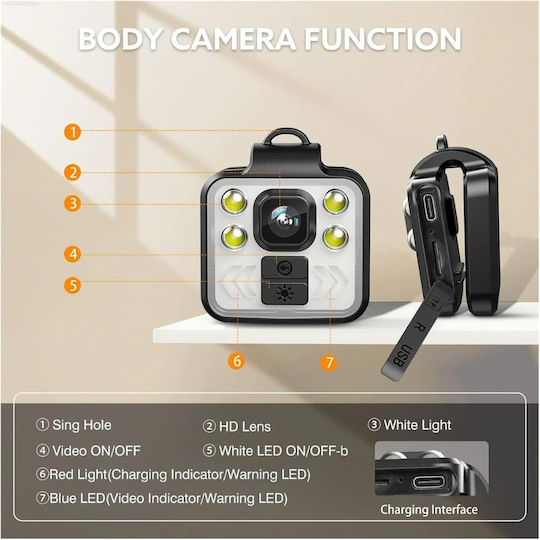 Portable Mini Camera 1080p Fhd Video Recording Led Flashlight Alert Mode Any Situation