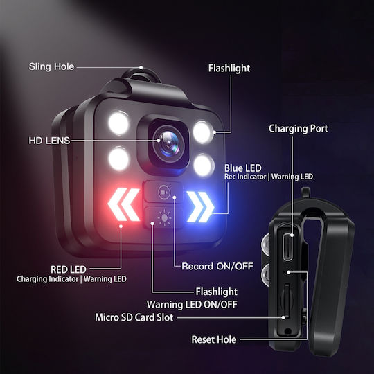 Portable Mini Camera 1080p Fhd Video Recording Led Flashlight Alert Mode Any Situation