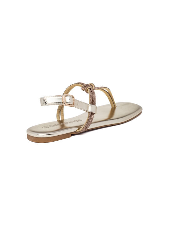 Carla Bianchi Flache Sandalen für Damen in Gold Farbe