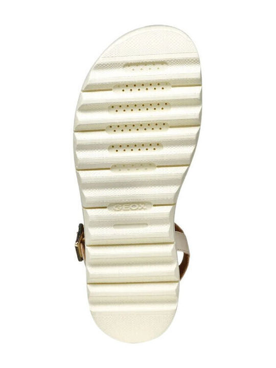 Xand 2.1s Leather Women's Flat Sandals with Strap in Beige Color