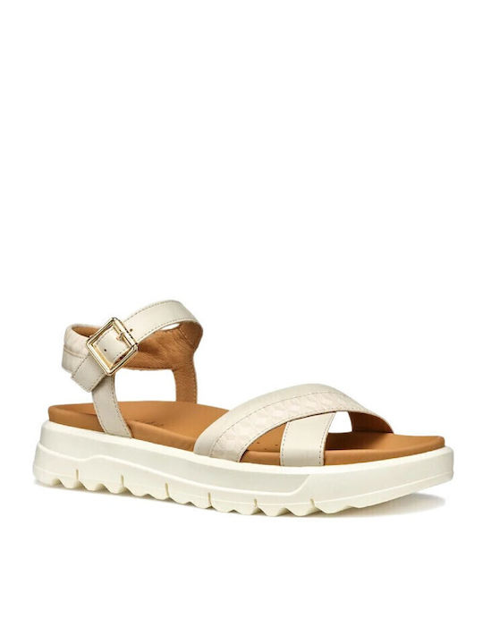 Xand 2.1s Leather Women's Flat Sandals with Strap in Beige Color