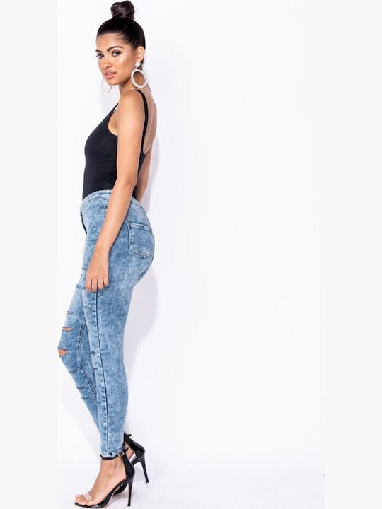 Blugi de damă cu tăieturi cu croială skinny Blue