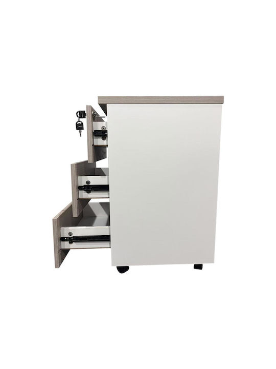 Armadi Office Storage Chipboard Drawer with Wheels, Lock & Drawers Γκρι-λευκή L40xW40xH55cm