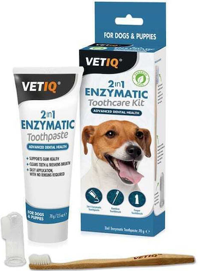 VetIQ 2 in 1 Enzymatic Toothcare Kit Bay Leaf Mint Dog Dental Set for Medium Breeds 70gr