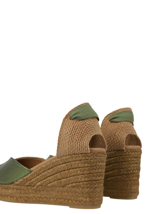 Women's Leather Platform Espadrilles Green