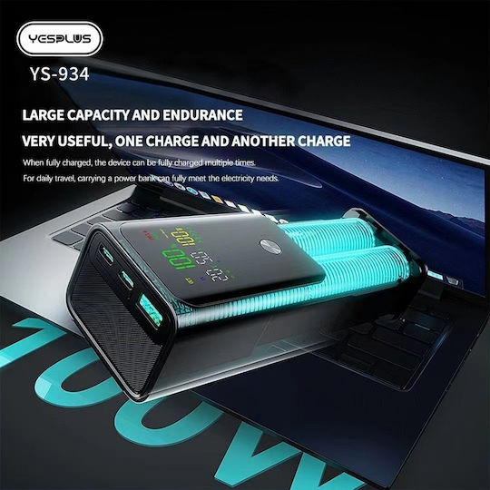 Yesplus YS-934 Външна Батерия 20000mAh 100W с 2 USB-A Изходни Порта и USB-C Изходен Порт Черна