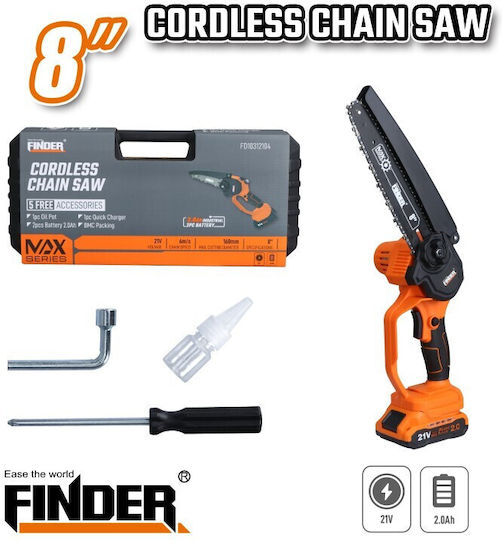 Finder Battery Chainsaw 2x2Ah 21V with Blade 20.32cm