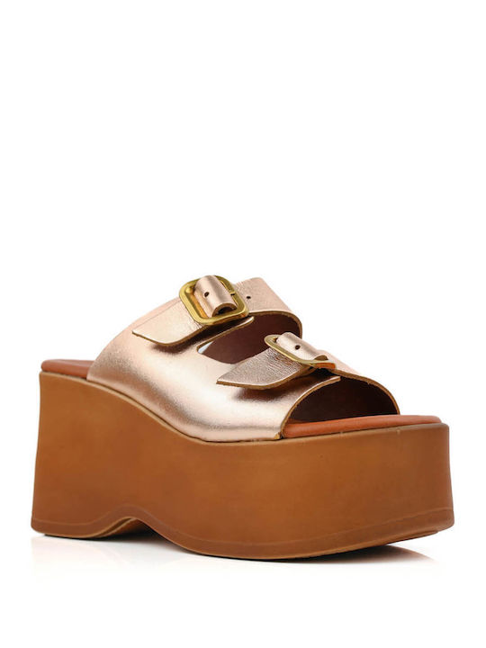 Bronze Leather Platforms with Double Buckles