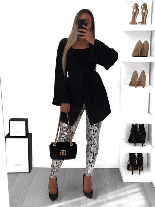 High-Waisted Denim Skinny Animal Print Effect
