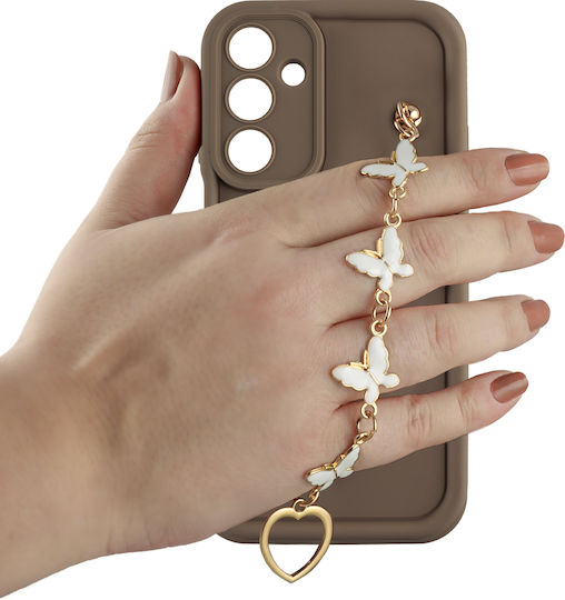 Volte-Tel Butterflies Strap Umschlag Rückseite Silikon mit Band Braun (Galaxy A16)