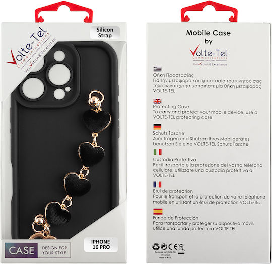 Volte-Tel Hearts Strap Back Cover Silicone with Strap Black (iPhone 16 Pro)