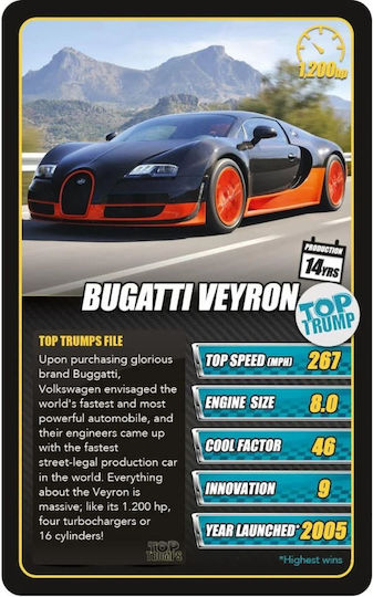 Настолна игра Top Trump Sports Cars за 2+ играчи 6+ години (EN) Winning Moves