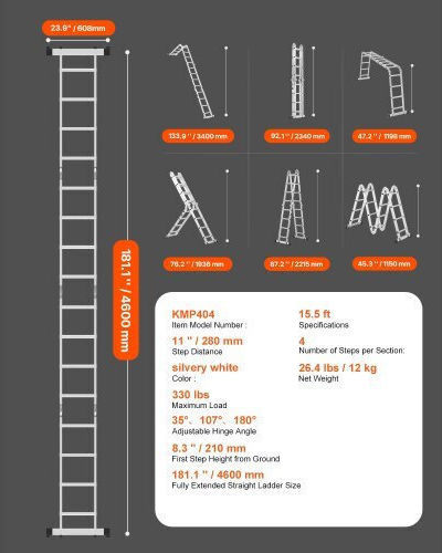 Vevor Πολυμορφική Σκάλα Αλουμινίου 4x4 με Μέγιστο Ύψος 4.7m