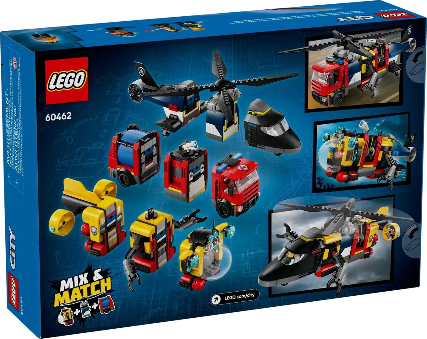 LEGO Elicopter City Mașină de Pompieri și Submarin pentru 7+ Ani