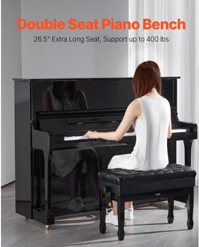 Vevor Adjustable Piano Bench Storage Space Padded Seat Wooden Library Stool