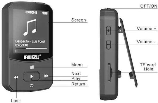 Ruizu MP3 Player (16GB) with TFT Screen 1.5" Black