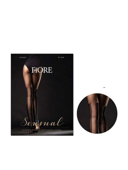 Fiore Women's Pantyhose 40 Den Black with Print