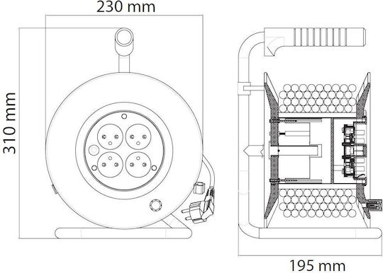Horoz Electric Μπαλαντέζα Καρούλι 4 Θέσεων με Καλώδιο 25m Διατομή 3 x 1.5mm² και Γείωση