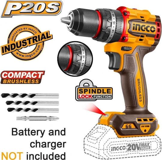 Ingco Percussive Drill Driver Battery Solo Brushless 20V