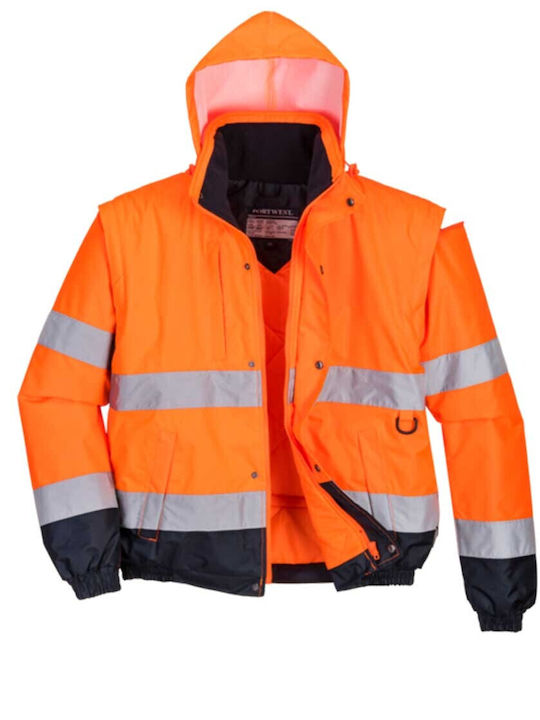 Portwest Work Jackets Reflective Hooded Orange