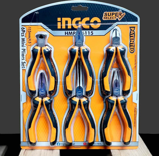 Ingco Σετ Πένσες Ίσιες Mini Μήκους 115mm 6τμχ