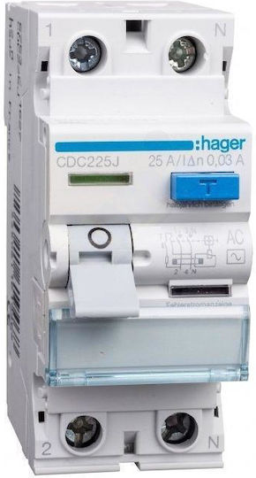 Hager Ρελέ Ράγας Διαρροής 25A Διπολικό με Τάση 230V