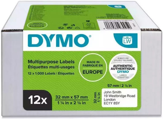 Dymo 1000 Autocolante Autoadezive pe Rolă pentru Imprimantă de Etichete 57x32mm 6buc