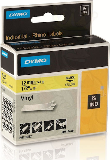 Dymo 18432 Tainie Etichetare 5m x 12mm în Culoare Galbenă Serie Compatibilă cu Dymo D1, Dymo Rhino/IND
