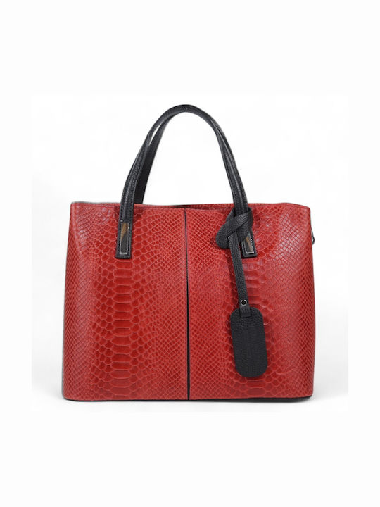 Passaggio Leather Δερμάτινη Γυναικεία Τσάντα Tote Χειρός Κόκκινη