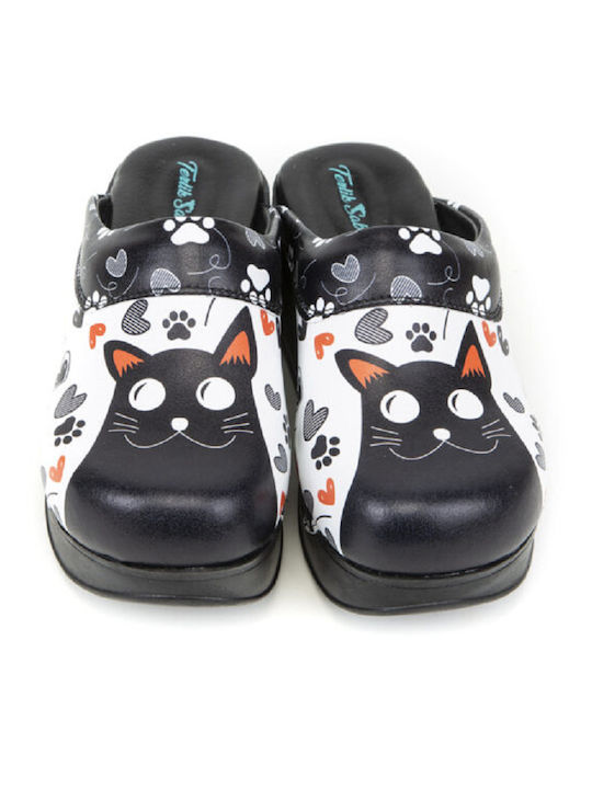 TerlikSabo Air Max Γυναικεία Δερμάτινα Ανατομικά Σαμπό Black Cat