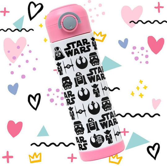 Koupakoupa Star Wars Pattern Παιδικό Παγούρι Star Wars Ανοξείδωτο με Καλαμάκι Ροζ 500ml
